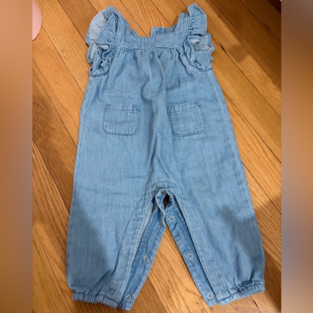 Old Navy Light Blue Denim Ruffle-Shoulder Overalls for Kids